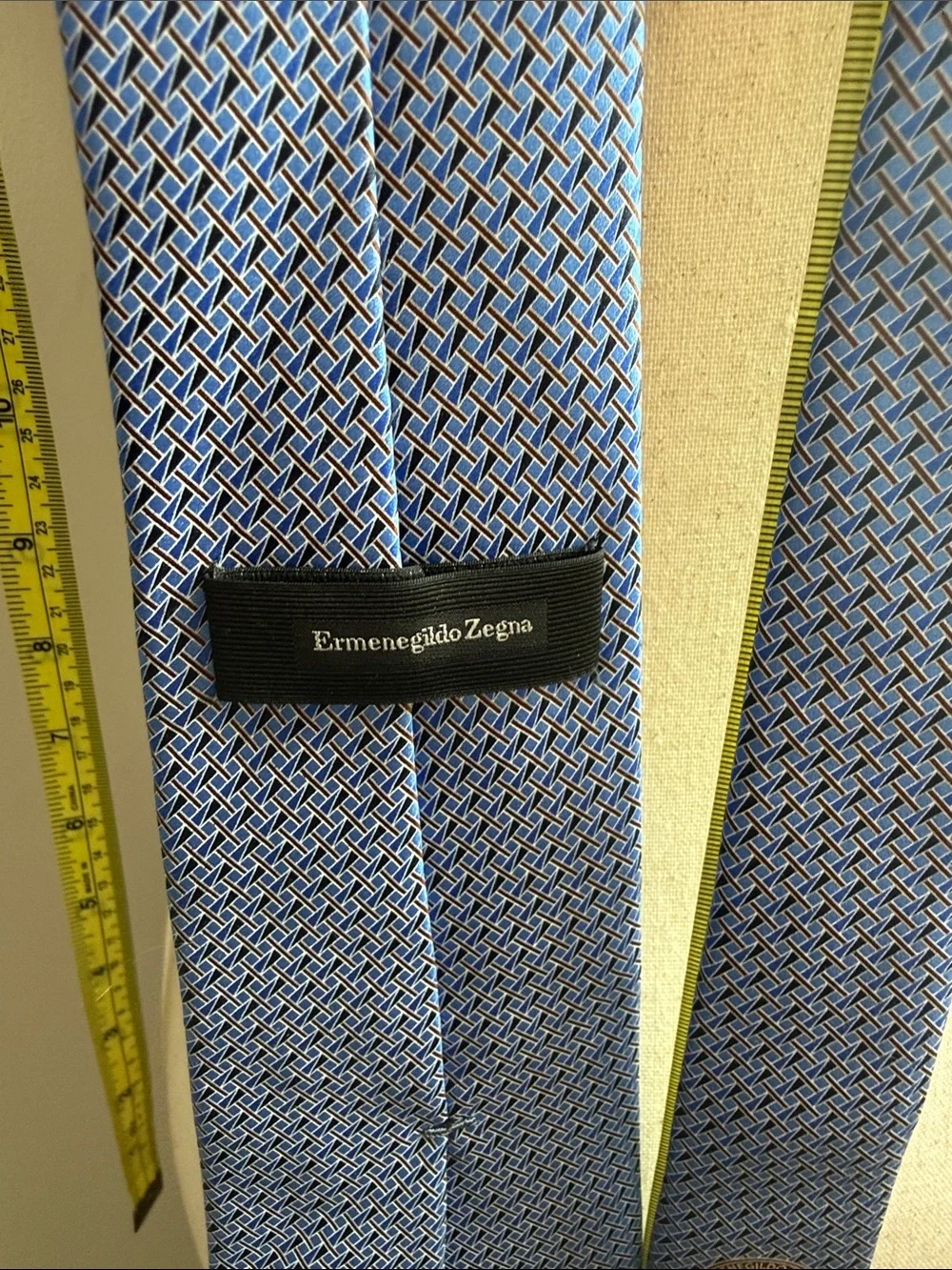 Ermenegildo Zegna Blue Textured Tie with Yellow Contrast Edge